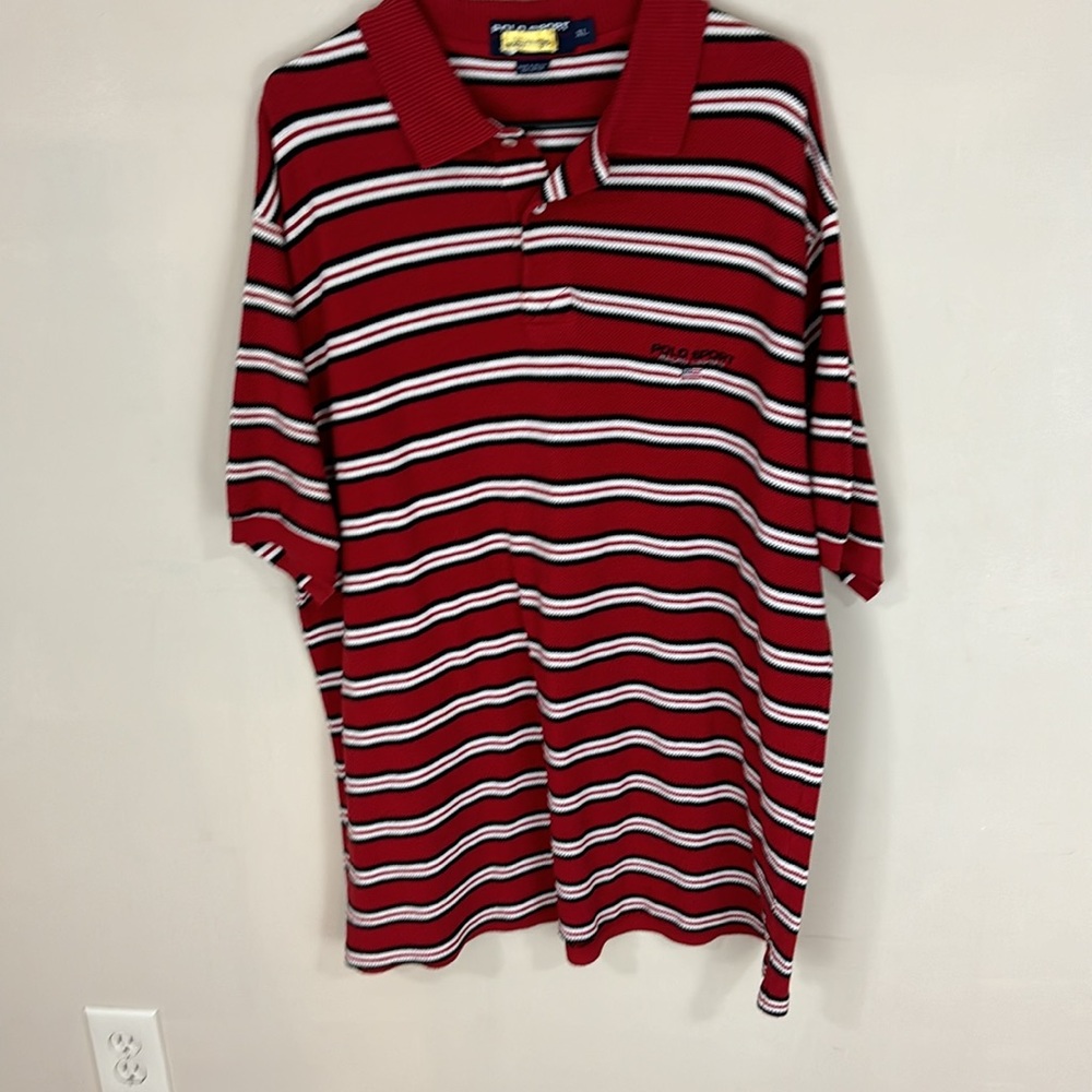 Polo Sport Ralph Lauren  Red Striped Textured Cotton  Polo Shirt Size XL